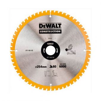Диск пильний DeWALT, 254x30мм, 60 зубїв, угол заточки +5 градусов, геометрия зуба ATB, комплект переходных колец.
