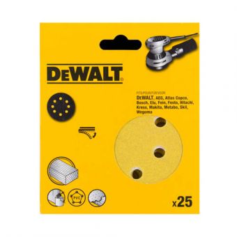 Самоклеющаяся шлифовальная шкурка DeWALT, d=150 мм, зерно 80,  для эксцентриковых шлифовальных машин, 25 штук.